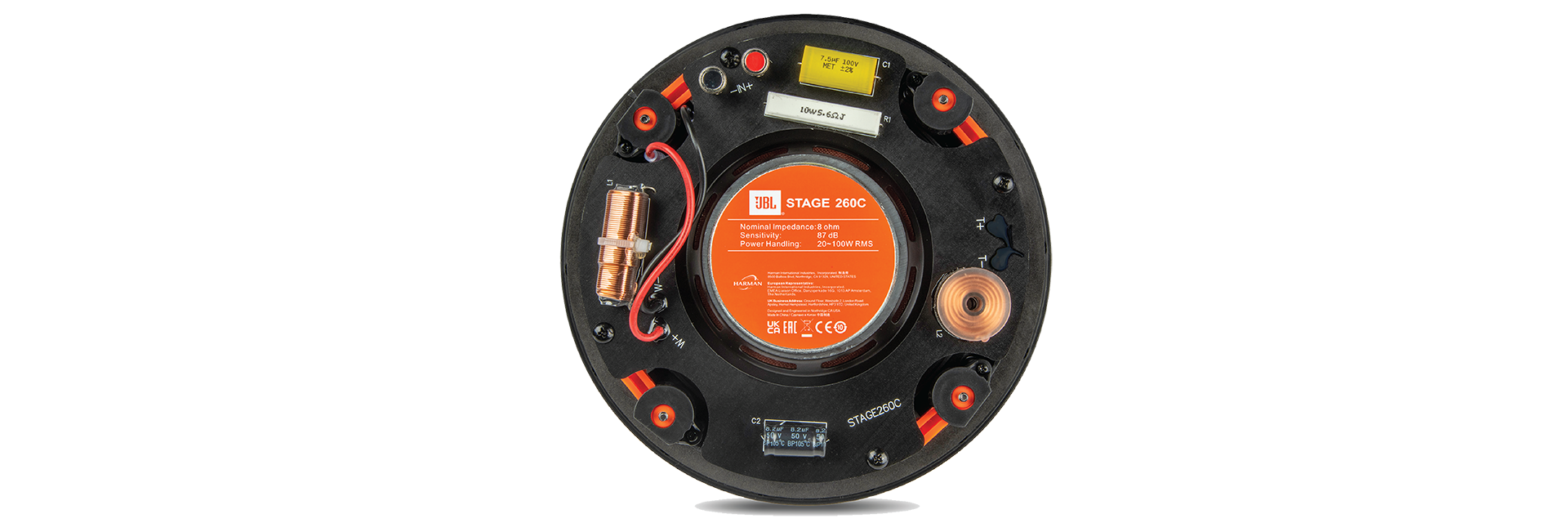 Premium air-core inductors and mylar cap capacitor crossover network components ensure that sound remains dynamic at all listening levels.